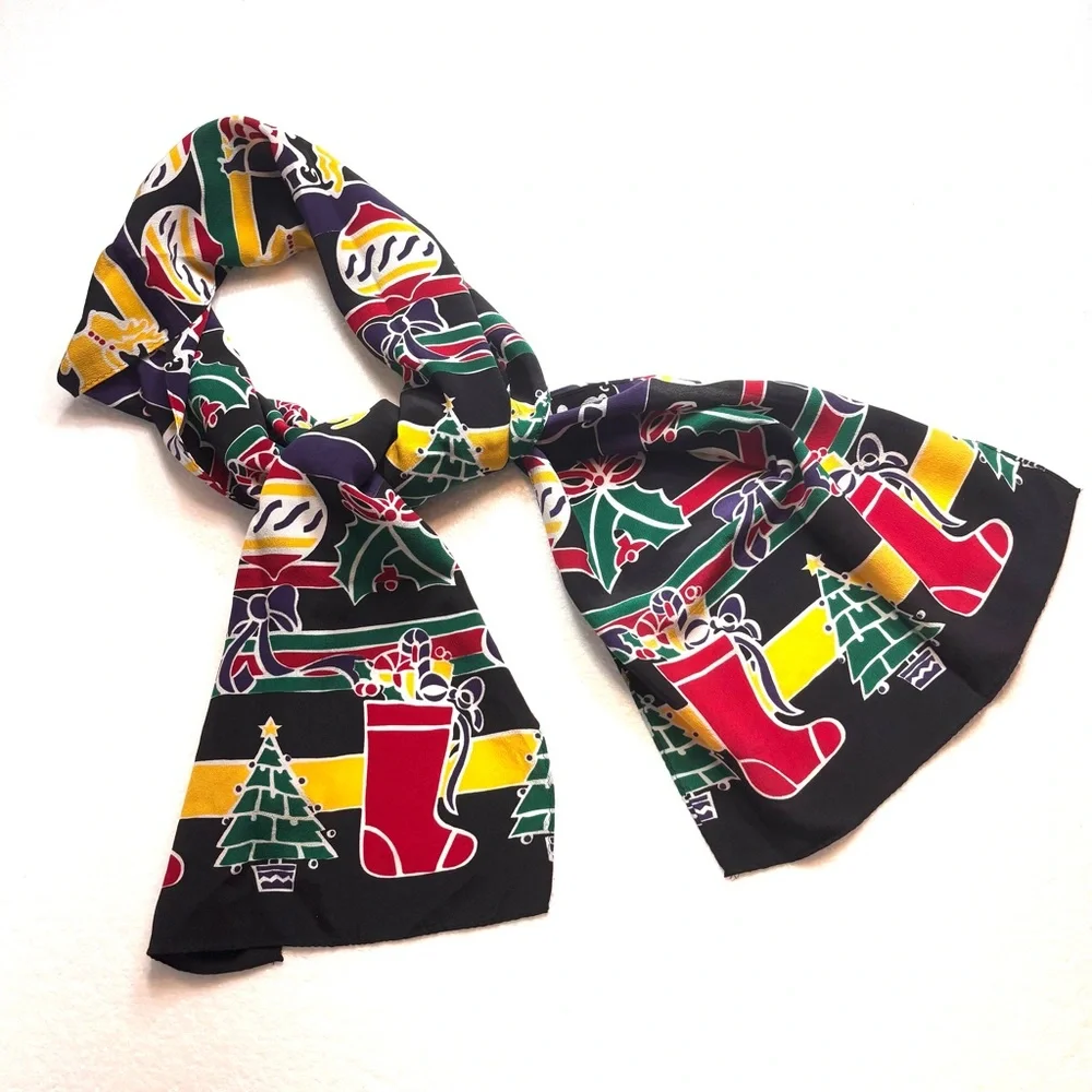 Talbots 100% Silk Scarf Christmas Holidays Festive Multi Colored NWOT